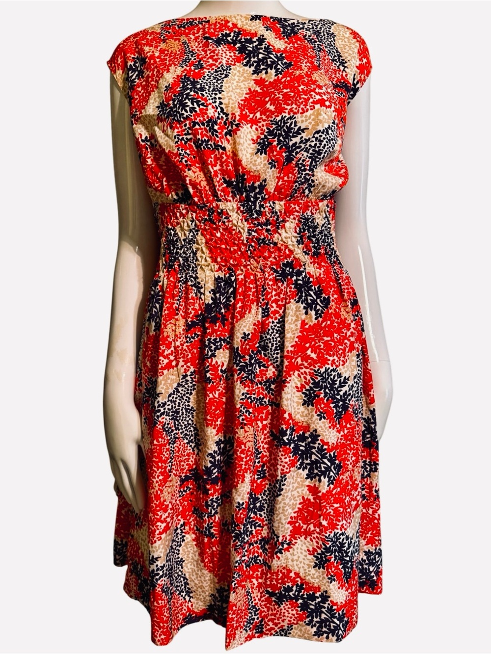 Jessica Simpson 18W Sleeveless Red Blue Fit & Flare Midi Smocked Party Dress